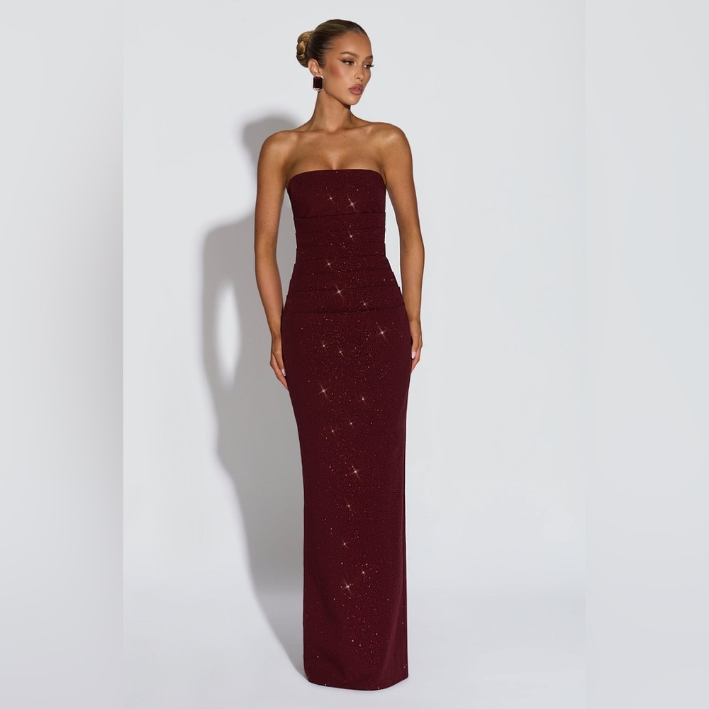 Strapless Burgundy Sequin Column Gown